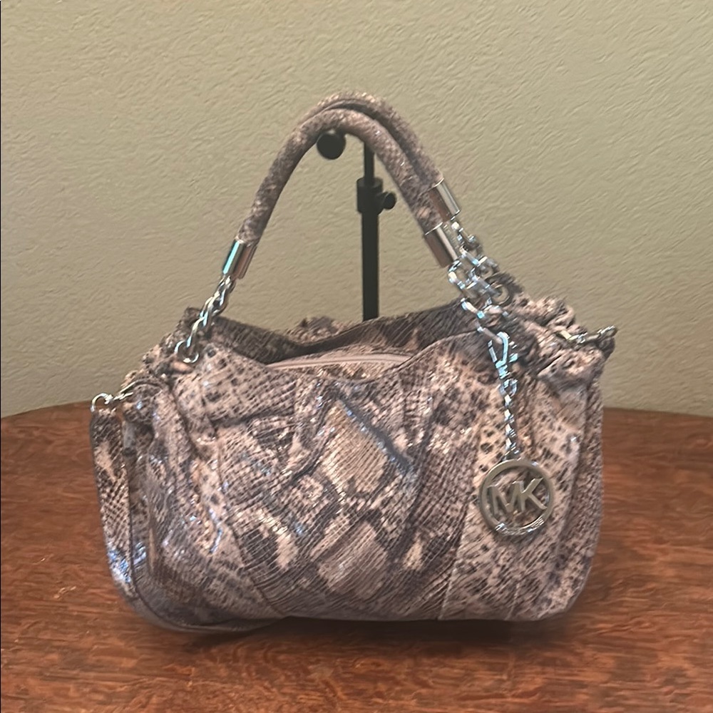 MICHAEL Michael Kors Snake Print Shoulder Bag - Brown and Gray